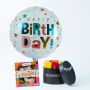 Combi Deal Verjaardag - Rozentaartje met ballon Happy Birthday en snoepmix cadeau