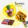 Zomerpakket Summer Combi Deal - zonnebloemen, ananas folieballon en Tony Chocolonely reep Melk,