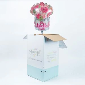Folieballon Get Well Soon roze bloemen