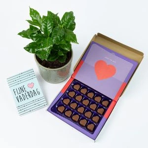 Vaderdag koffieplantje met Milka giftbox bovenaf